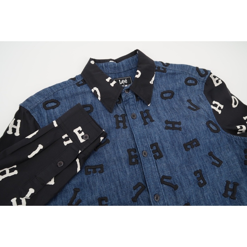 House Of Holland x Lee Mens Small Denim Lettering Shirt Button‎ Front